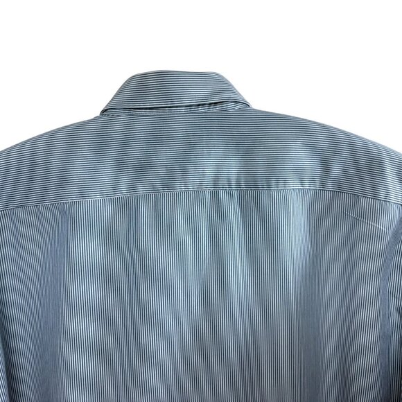Thomas Dean Blue White Thin Stripe Pima Cotton‎ Flip Cuff LS Shirt - Picture 8 of 9